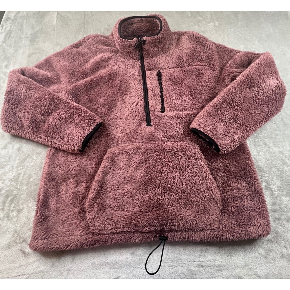 PINK Victoria's Secret Pullover Women Large Mauve Pink Sherpa Fleece Quarter Zip